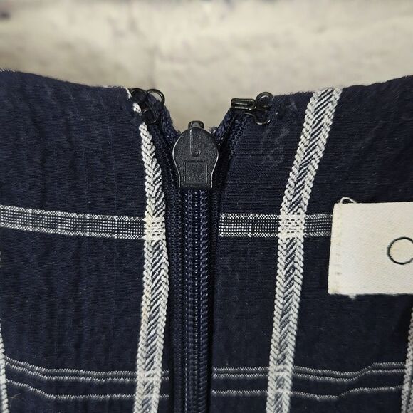 Calvin Klein Navy Belted Plaid Gauze Dress Balloon Puff Sleeves A-line CK Career - Picture 6 of 16